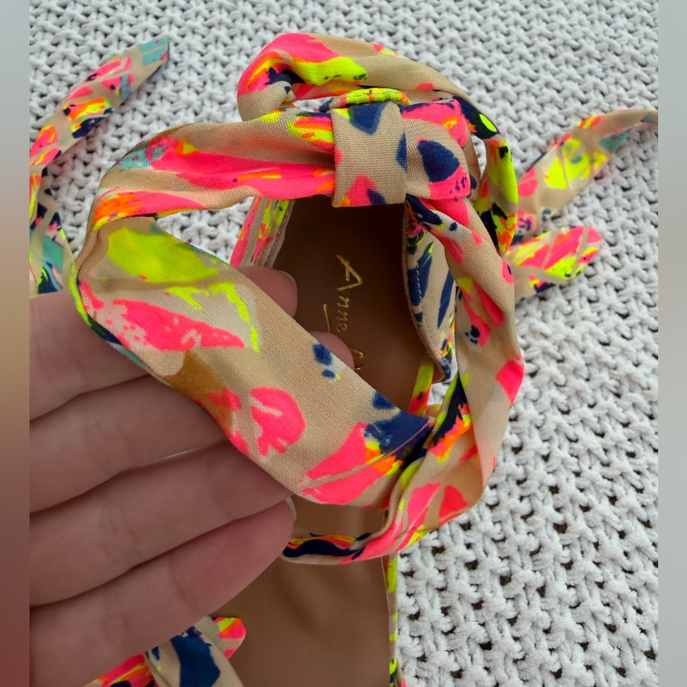 Anne Michelle Vibrant Neon Patterned Wrap Up Ankle Heels Size 8 NEW - Picture 6 of 7
